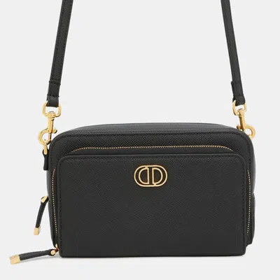 Pre-owned Dior Karo Double Pouch Black Leather