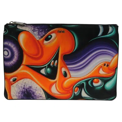 Pre-owned Dior Kenny Scharf Multicolor Printed Nylon Invitation Travel Pouch Folder File In Black