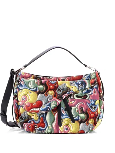 Pre-owned Dior Kenny Scharf Saddle Soft Bag Jacquard Printed Canvas Crossbody Bag In Multi