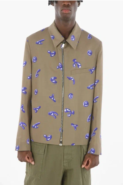 Dior Kenny Scharf X  Homme Virgin Wool-blend Zip-up Jacket Wi In Green