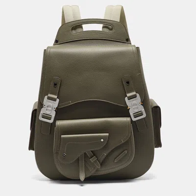 Pre-owned Dior Khaki Green Leather Maxi Gallop Backpack | ModeSens