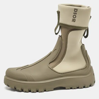Pre-owned Dior Khaki Neoprene And Rubber Garden Ankle Boots Size 41.5