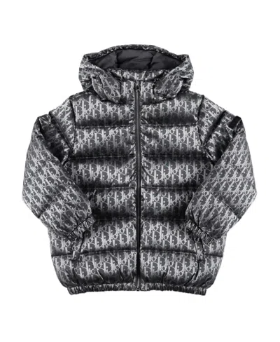 Dior Kid's Hooded Down Jacket In Gray
