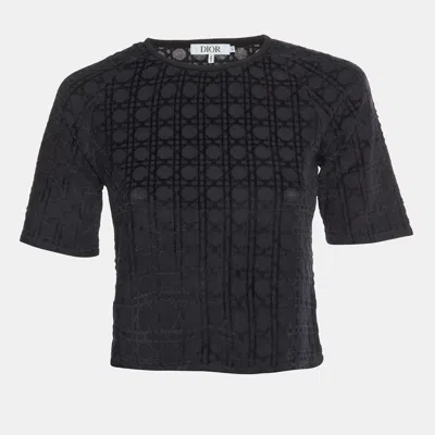 Pre-owned Dior Kids Black Cannage Pattern Velvet And Cotton Knit Top 12 Yrs