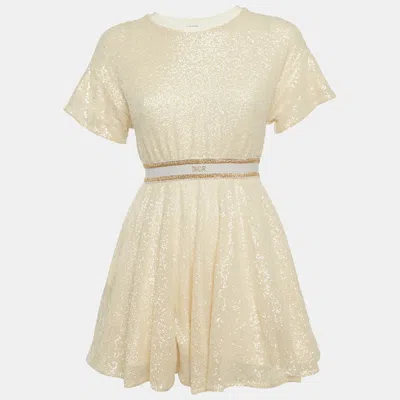 Pre-owned Dior Kids Cream Jersey Sequin Skater Dress 10 Yrs In White