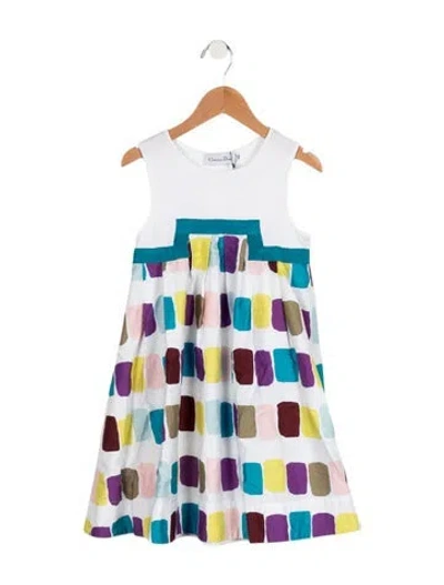 Pre-owned Dior Kids Girls' Multicolor Pattern Dress In White
