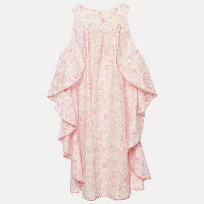 Pre-owned Dior Kids Pink Printed Cotton Ruffled Sleeveless Dress 8 Yrs