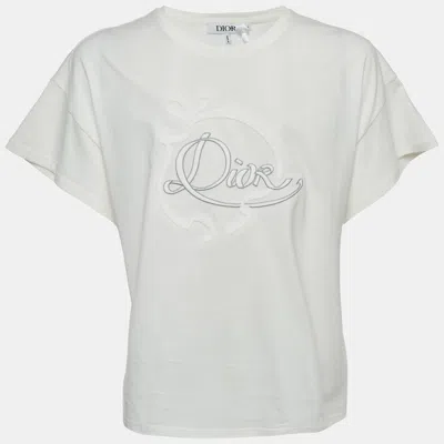 Pre-owned Dior Kids White Embroidered Jersey T-shirt 13yrs