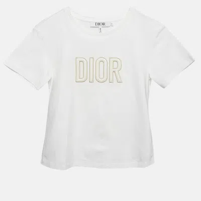 Pre-owned Dior Kids White Logo Embroidered Jersey T-shirt 8yrs