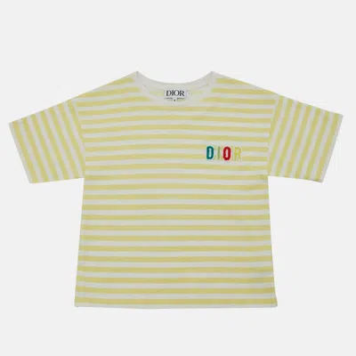 Pre-owned Dior Kids Yellow Striped Logo Cotton T-shirt Size 4 Yrs