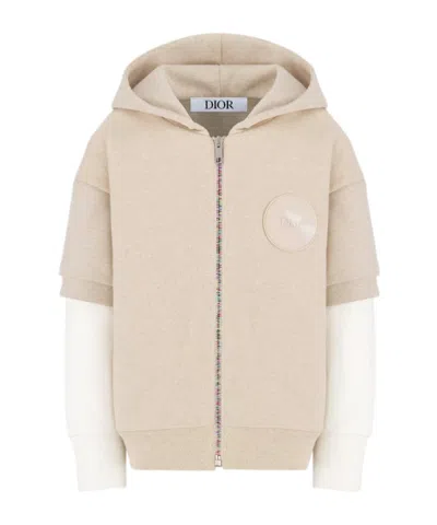 Dior Kids' Zipped Hooded Sweatshirt In Brown