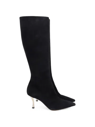 Pre-owned Dior Knee-high Suede Boots In Black