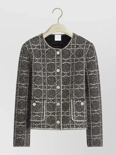 Dior Knit Jacket Sequin Detail Front Pockets In Gray