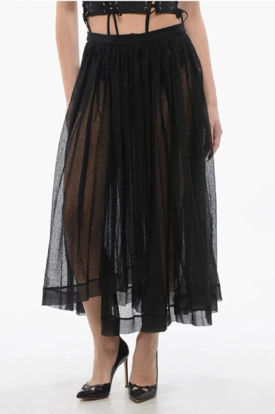 Dior Knitted Tulle Accordion Midi Skirt In Black