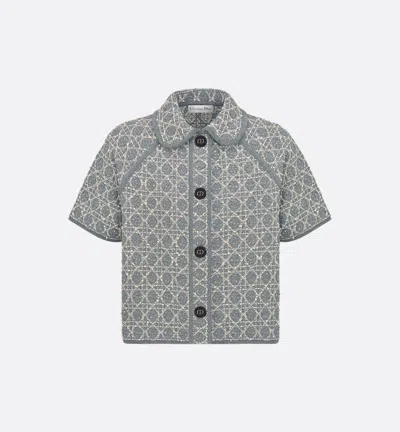 Dior Collared Geometric Pattern Short Sleeves Textured Fabric Jacket In Gray