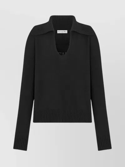 DIOR KNITWEAR WITH COLLARED NECK AND RIBBED FINISH