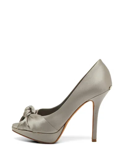 Pre-owned Dior Knotted Peep-toe Pumps In Gray
