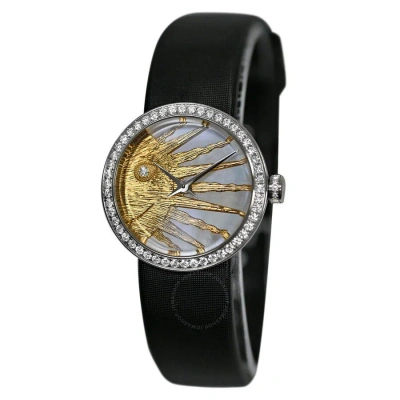 Dior La D De  Rose Celeste Quartz Diamond Gold Dial Ladies Watch Cd04711x1001 In Black / Gold / Gold Tone / Rose / Rose Gold