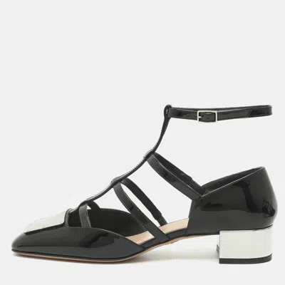 Pre-owned Dior La Parisienne Size 37 Black Patent Leather Gladiator Sandals