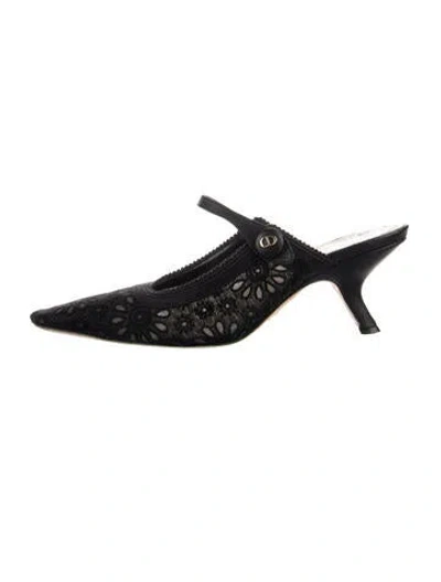 Pre-owned Dior Lace Embroidered Accent Mules In Black