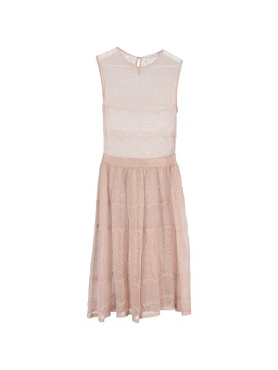 Pre-owned Dior Lace Flared Midi Dress In Pink