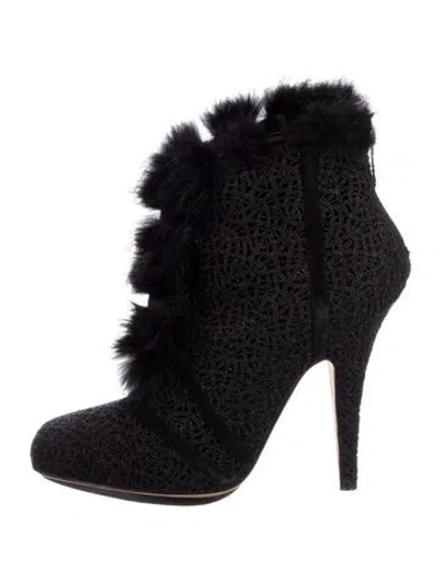 Pre-owned Dior Lace Fur Trim Pumps In Black