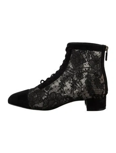 Pre-owned Dior Lace Lace Pattern Lace-up Boots In Black
