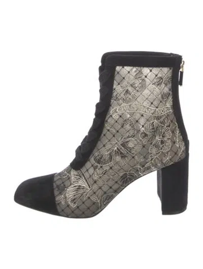 Pre-owned Dior Lace Lace Pattern Lace-up Boots In Black/neutrals