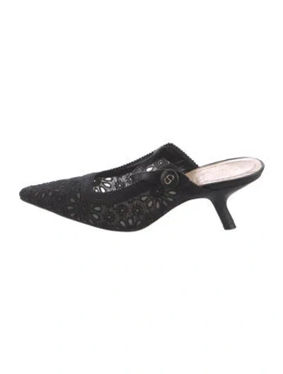 Pre-owned Dior Lace Lace Pattern Mules In Black
