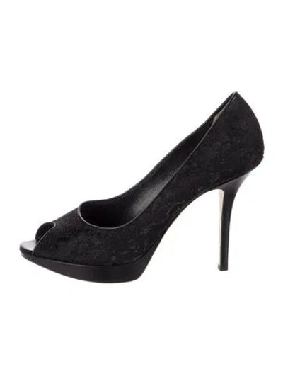 Pre-owned Dior Lace Leather Trim Embellishment Pumps In Black