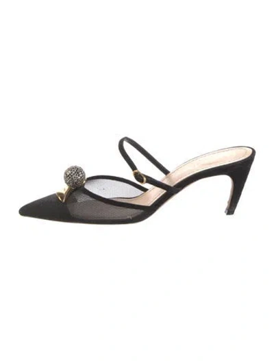 Pre-owned Dior Lace Pattern Crystal Embellishments Mules In Black