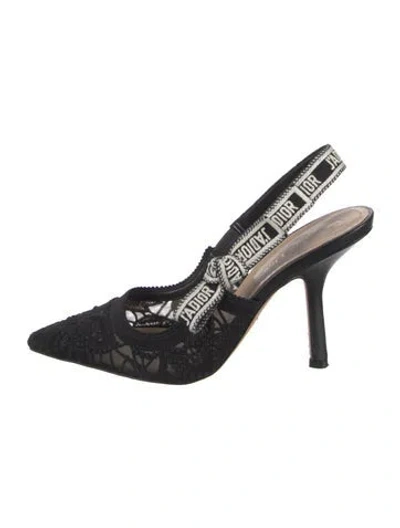 Pre-owned Dior Lace Pattern Embroidered Accent Slingback Pumps In Black