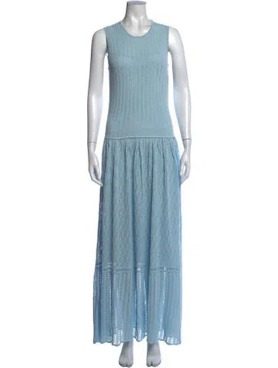 Pre-owned Dior Lace Pattern Long Dress In Blue
