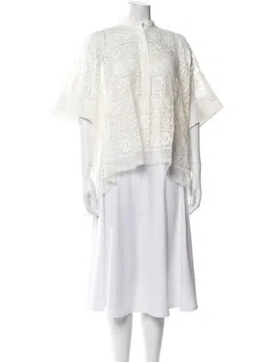 Pre-owned Dior Lace Pattern Short Sleeve Top In White