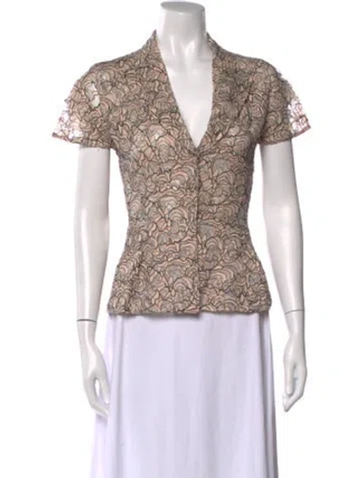 Pre-owned Dior Lace Pattern V-neck Top In Pink