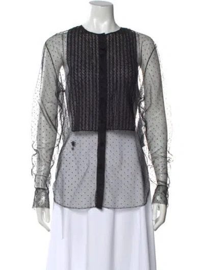 Pre-owned Dior Lace Polka Dot Print Blouse In Black