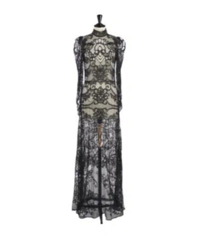 Dior Lace Silk  Linen Knit Long Dress In Black