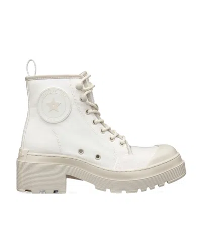 Dior Lace Up Short Boots In White