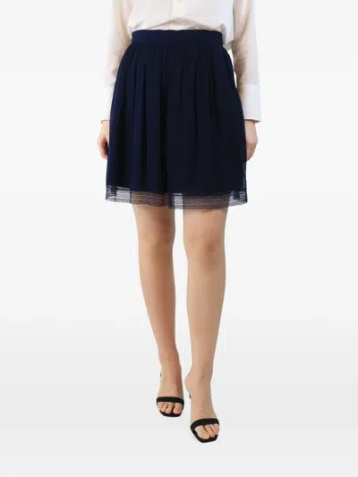 Pre-owned Dior Lace-trim Silk Mini Skirt In Blue