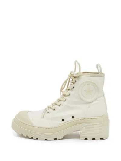 Pre-owned Dior Lace-up Canvas Combat Boots In Neutral