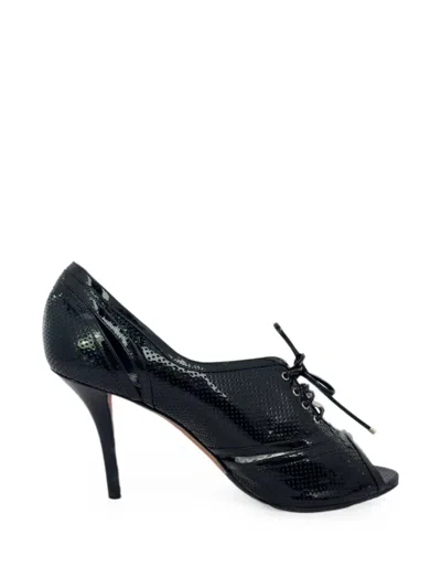 Pre-owned Dior Lace-up Peep-toe Ankle Boots In Black