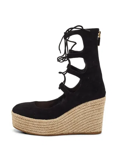 Pre-owned Dior Lace-up Wedge Espadrille Sandals In Black