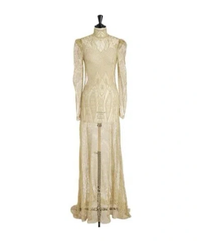 Dior Laceviscose Blend Knit  Long Dress In Neutral