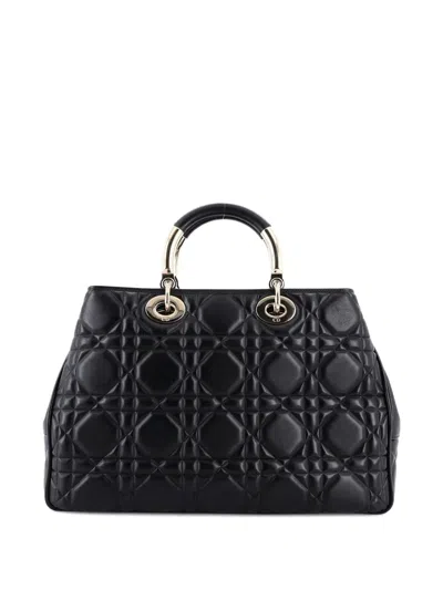 Pre-owned Dior Lady 95.22 Bag Cannage Embossed Leather Large Tote Bag In Black