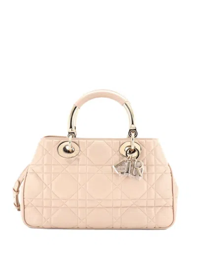 Pre-owned Dior Lady 95.22 Bag Cannage Embossed Leather Medium Tote Bag In Neutral