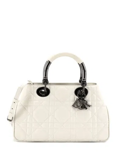 Pre-owned Dior Lady 95.22 Bag Cannage Embossed Leather Medium Tote Bag In White
