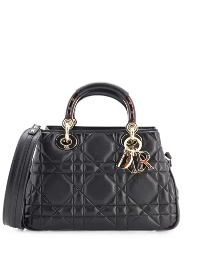 Pre-owned Dior Lady 95.22 Bag Cannage Embossed Leather Small Crossbody Bag In Black