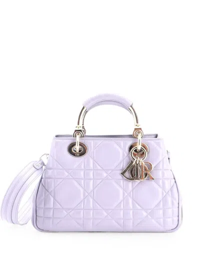 Pre-owned Dior Lady 95.22 Bag Cannage Embossed Leather Small Crossbody Bag In Gray