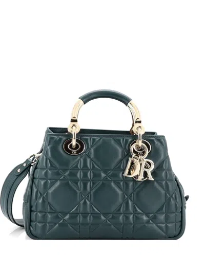 Pre-owned Dior Lady 95.22 Bag Cannage Embossed Leather Small Crossbody Bag In Green