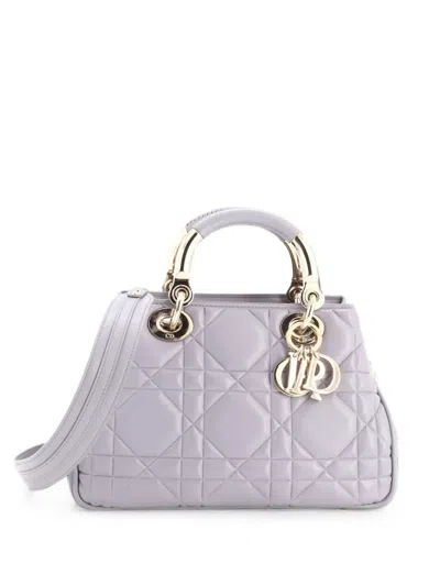 Pre-owned Dior Lady 95.22 Bag Cannage Embossed Leather Small Crossbody Bag In Grey